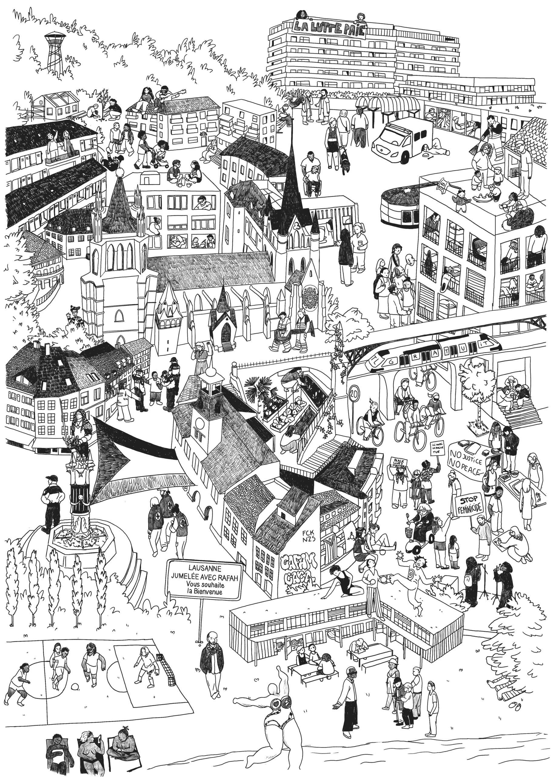 Illustration de Nora Olivares pour la campagne des élections communales 2026 de Ensemble à Gauche Lausanne